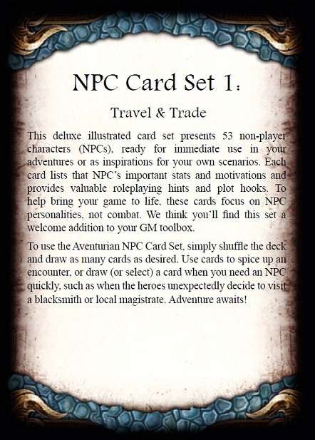 The Dark Eye NPC Card Set 1 Travel And Trade Ulisses Spiele The