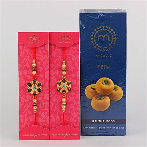 Buy Send 2 Meenakari Rakhi With Sweet Peda Mp Online FNP