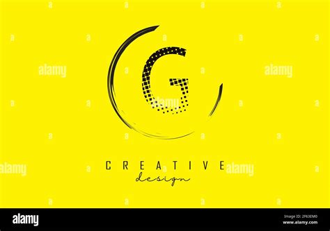 G Letter Logo Design With Black Dots And Circle Frame On Bright Yellow