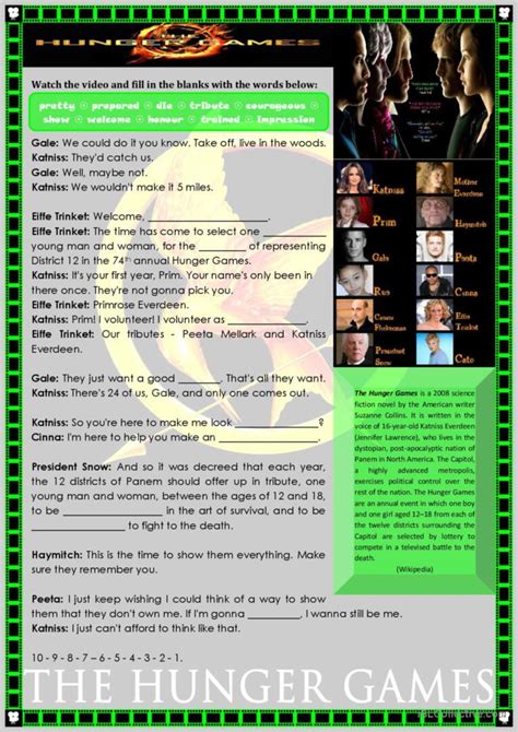 The Hunger Games Video Or Movi English Esl Worksheets Pdf Doc