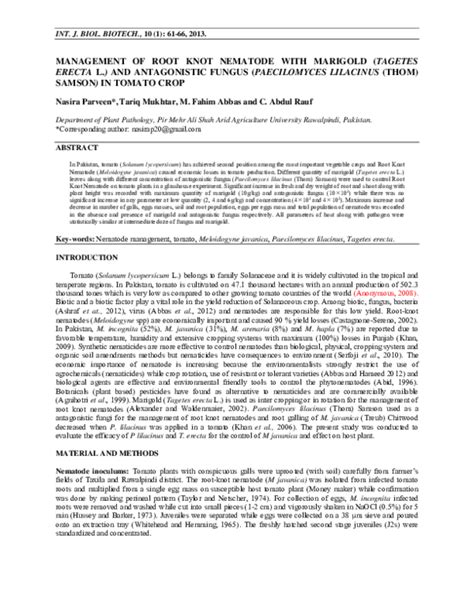 (PDF) MANAGEMENT OF ROOT KNOT NEMATODE WITH MARIGOLD (TAGETES ERECTA L.) AND ANTAGONISTIC FUNGUS ...