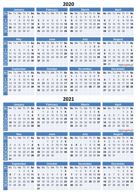 Get Free 2 Year Calendar 2020 2021 Calendar Printables Free Blank