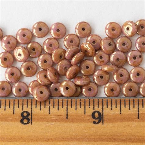 6mm Glass Rondelle Golden Pinkstone Luster 50 Beads Funkyprettybeads