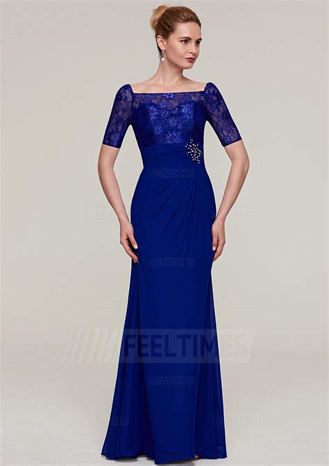 Sheath Column Square Neckline Short Sleeve Long Floor Length Chiffon