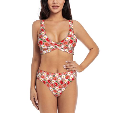 Rocae Tomatoes For Bikini Set For Women Two Piece Sexy High Swimsuits