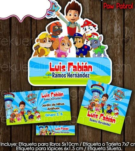 Kit Imprimible Etiquetas Escolares Paw Patrol Patrulla 2500 En