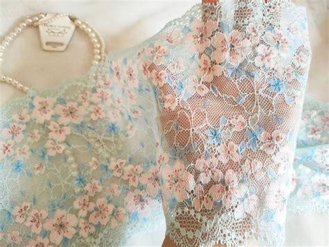 Yards Stretch Lace Trim Gorgeous Pink Floral Blue Lace For Lingerie Headbands Waistbands Etsy