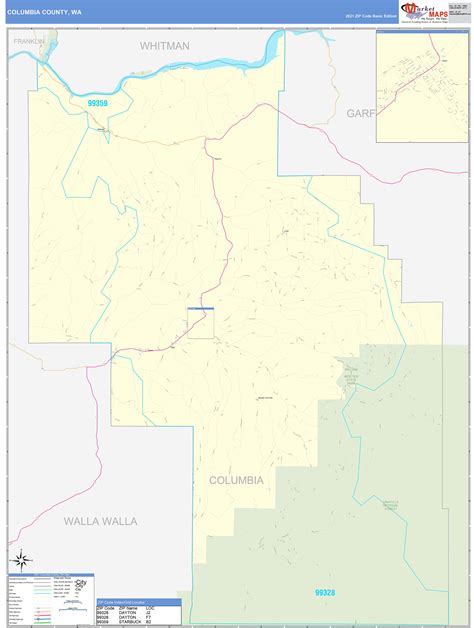 Columbia County, WA Zip Code Wall Map Basic Style by MarketMAPS - MapSales