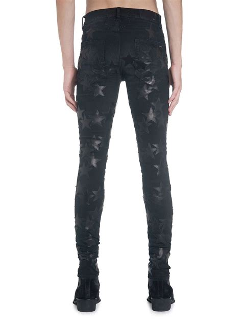 Amiri Chemist Leather Stars Jeans In Black Modesens