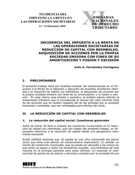 Incidencia Del Impuesto A La Renta En Las Operaciones Societarias De