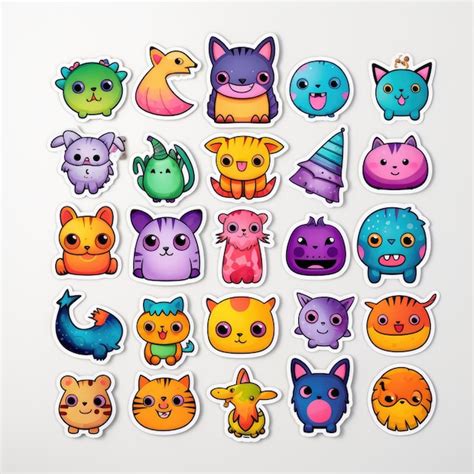 Premium AI Image | Cute Kids' Fun Animals Stickers Vibrant Colors on ...