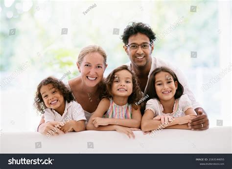happy family kids home parents children stock photo
