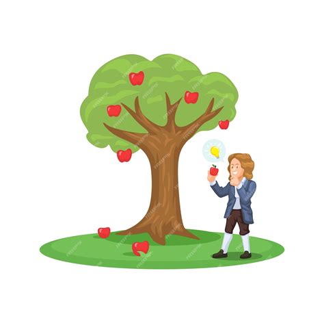 premium vector isaac newton   apple tree discoverer