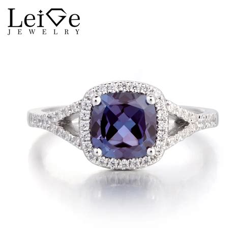 Leige Jewelry Lab Alexandrite Ring Wedding Ring Cushion Cut Color