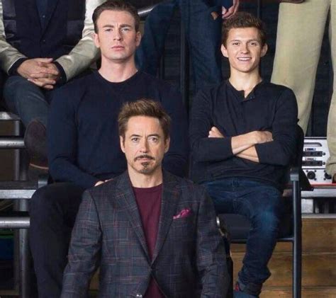 Chris Evans Tom Holland And Robert Downey Jr At The Mcu Photo Shoot