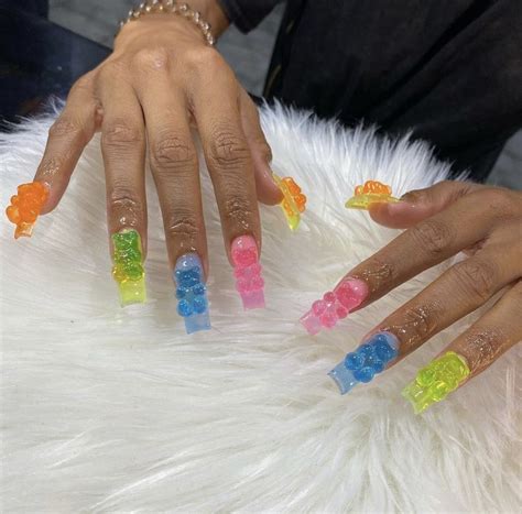 gummy bear nails | Bears nails, Long acrylic nail designs, Graffiti nails