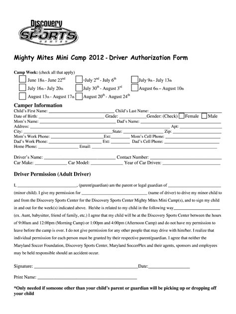 Fillable Online Mdsoccerplex Mm Driver Authorization Form Fax