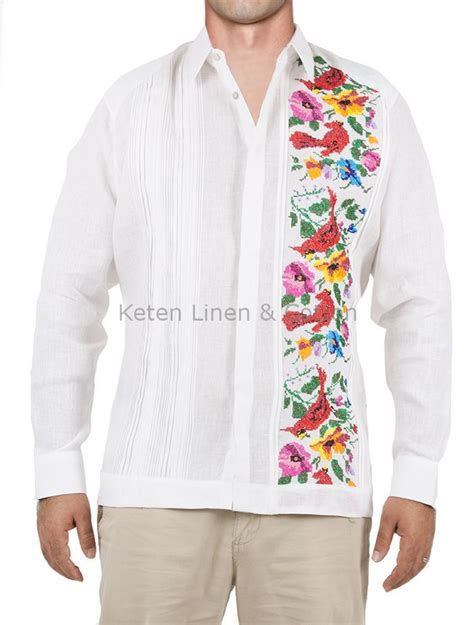 Hand Made Mexican Guayabera With Cross Stitch Embroidery Guayaberas