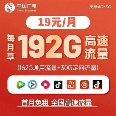 【爆单啦！本地归属地】广电福兔卡天际卡192g流量，5g黄金频段全新号段！ 校园卡网厅