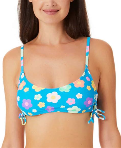 California Waves Juniors Blue Petal Pop Lace Up Side Bralette Bikini