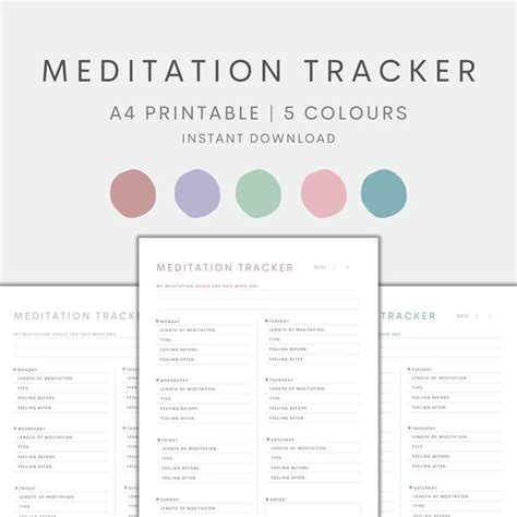 Meditation Tracker Printable Weekly Tracker Meditation Journal