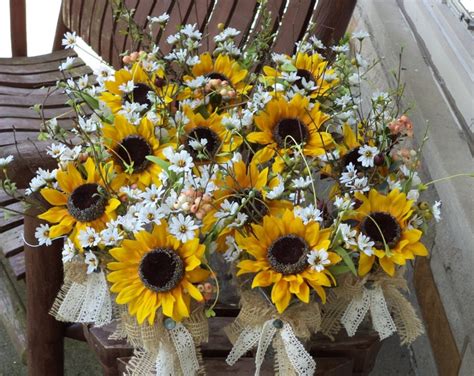 Rustic Sunflower Burlap And Lace Small Table Arrangements Country