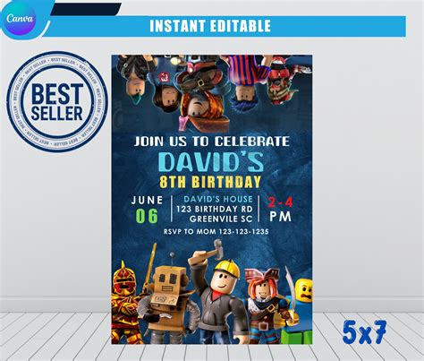 Editable Roblox Game Birthday Invitation Digital File Bobotemp Lupon