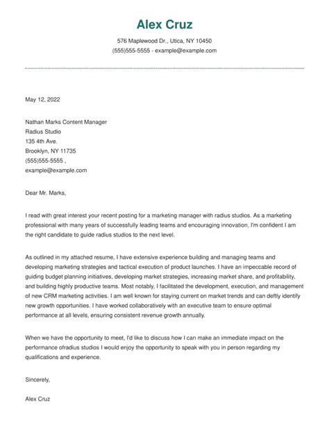 Top Marketing Manager Cover Letter Examples And Guide