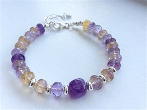 Ametrine Amethyst And Sterling Silver Gem Bead Bracelet Jade Jewelry