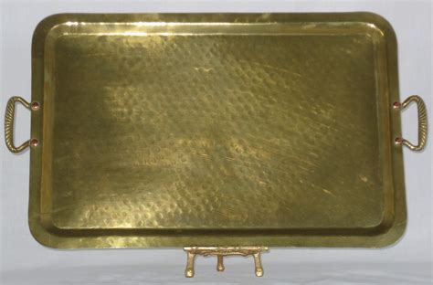 Vintage Large Rectangular Hammered Brass Tray