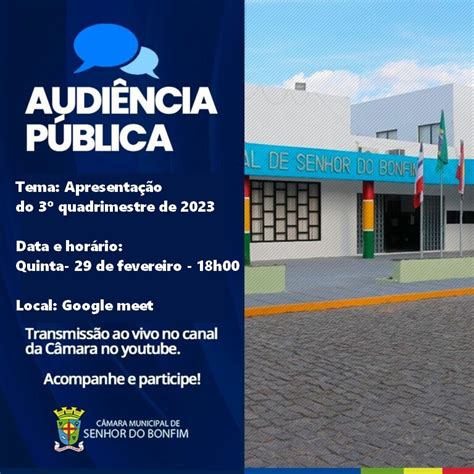 C Mara Municipal De Senhor Do Bonfim Realizar Audi Ncia P Blica Online