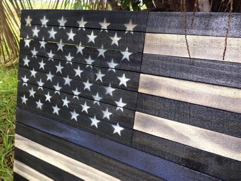 Charred Thin Blue Line Flag Wood Thin Blue Line Flag Wooden American