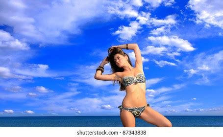 Sexy Hot Brunette Bikini Model On Stock Photo 87343838 Shutterstock