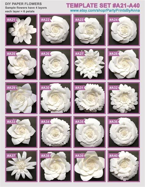 SVG Paper Flower TEMPLATES, SET of 50 Petals, 4 Bases, 6 Centers, and 4 ...