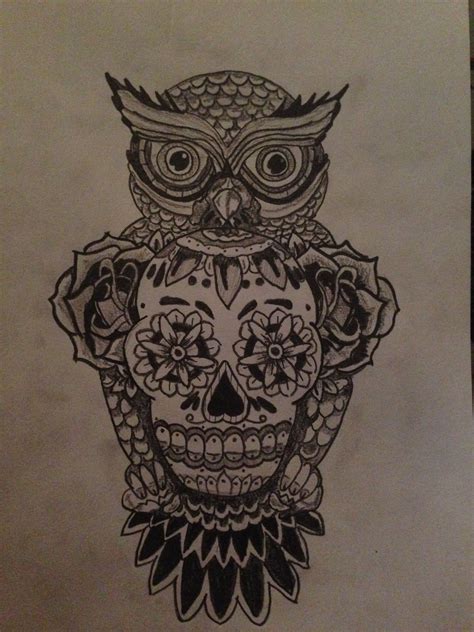 Tattoo Drawing Owl And Skull Design Tattoo Skull Tattoo Design