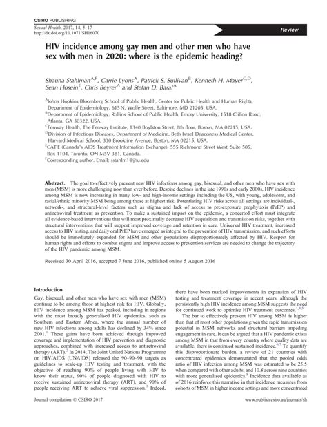 PDF HIV Incidence Among Gay Men And Other Men Who Have Sex With Men In Where Is The