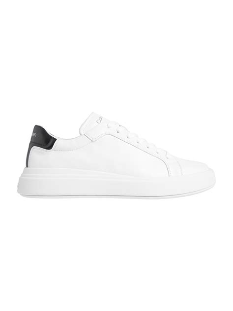 Erkek Low Top Lace Up Deri Sneaker Beyaz HM0HM010160K9 Calvin Klein