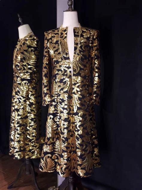 Nightclub Concert Performance Costumes Gold Sequins Trench Coat Fashion