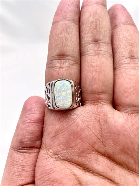 Men S Silver Opal Ring 925 Sterling Silver Signet Etsy