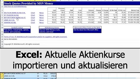 Aktienkurse In Excel Importieren Aktualisieren Und Damit