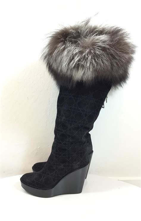 Christian Dior Cannage Suede Boots With Fox Fur At 1stdibs Dior Boots