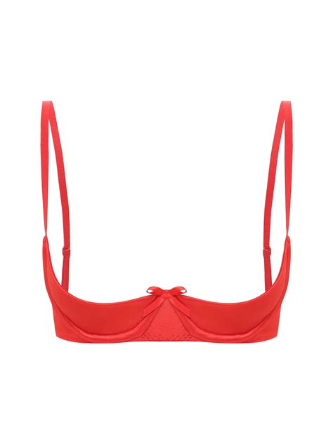 YEAHDOR Womens Exotic Lingerie Cups Shelf Push Up Bra Sheer Lace Brassiere Lingerie Red A S