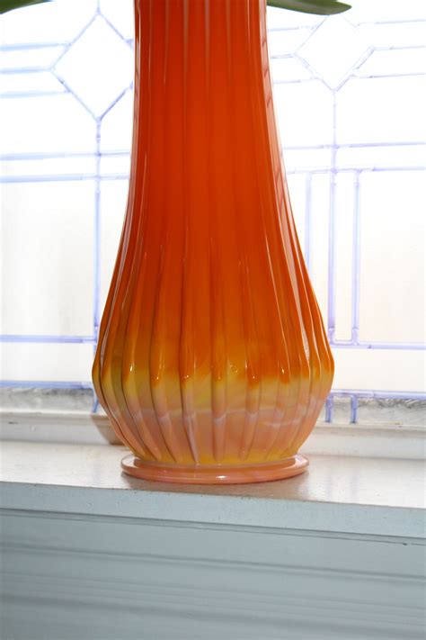 Large Orange Glass Vase Vintage Mid Century Modern Swung Glass