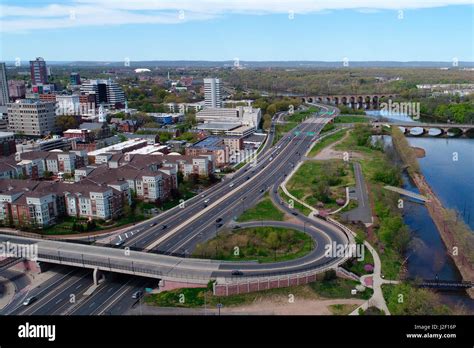 Aerial View Of New Brunswick New Jersey And The Raritan River Stock