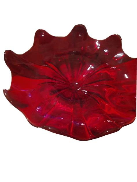 Vintage Ruby Red Glass Fruit Bowl Scalloped Edge Amber Pedestal 10 Inches Ebay