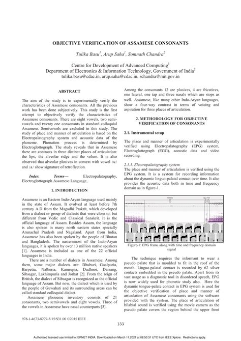 (PDF) Objective verification of Assamese consonants