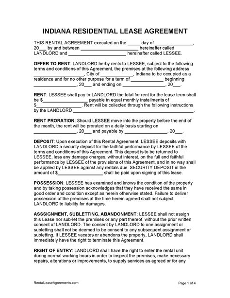 Free Indiana Residential Lease Agreement Pdf