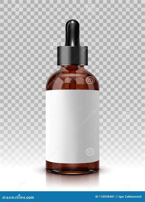 Realistic Vector Glass Bottle With Dropper For Cosmetics And Medicines