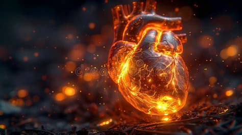 Neon Human Heart Representation With Orange Light Stock Image Image