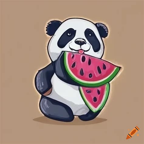 Cute Panda Eating Watermelon